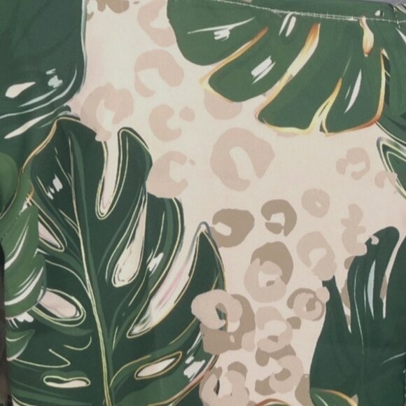 Boutique Tropical Leaf & Leopard Print Dress W Belt & Headband XS Green & Beige - Picture 7 of 8